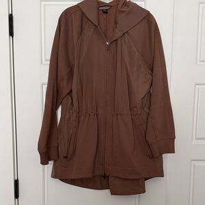 Athleta Hybrid Mushroom Brown Hooded Zip-Front Jacket